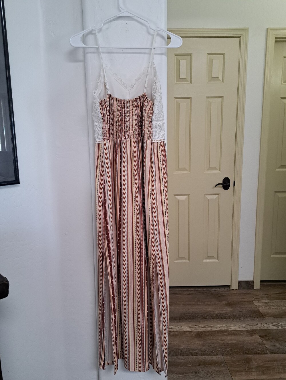Crochet Bodice Maxi Dress with Stripe Print Skirt Boho Inspired Size Large - Picture 3 of 10